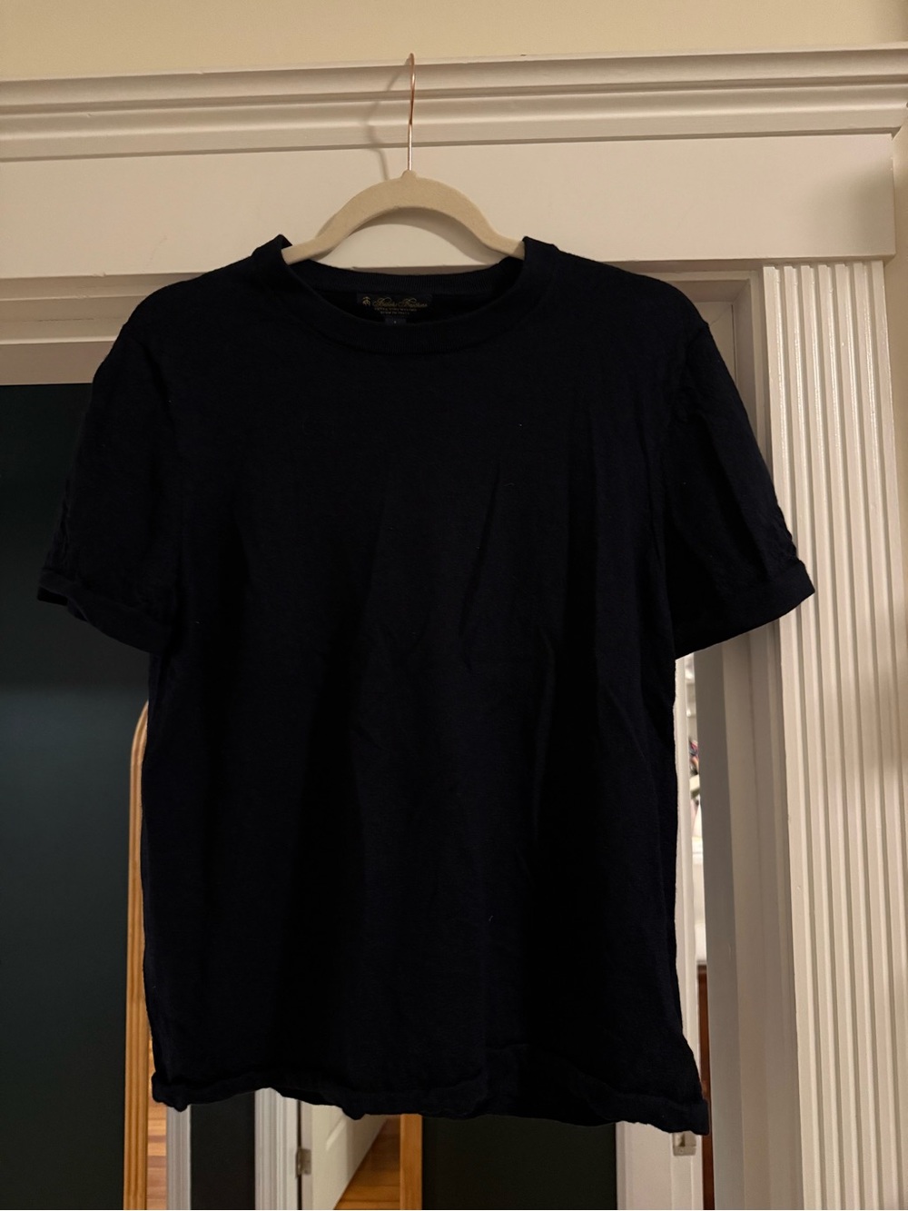 Brooks Brothers Navy Extra Fine Merino Wool Short Sleeve Sweater Tee Small